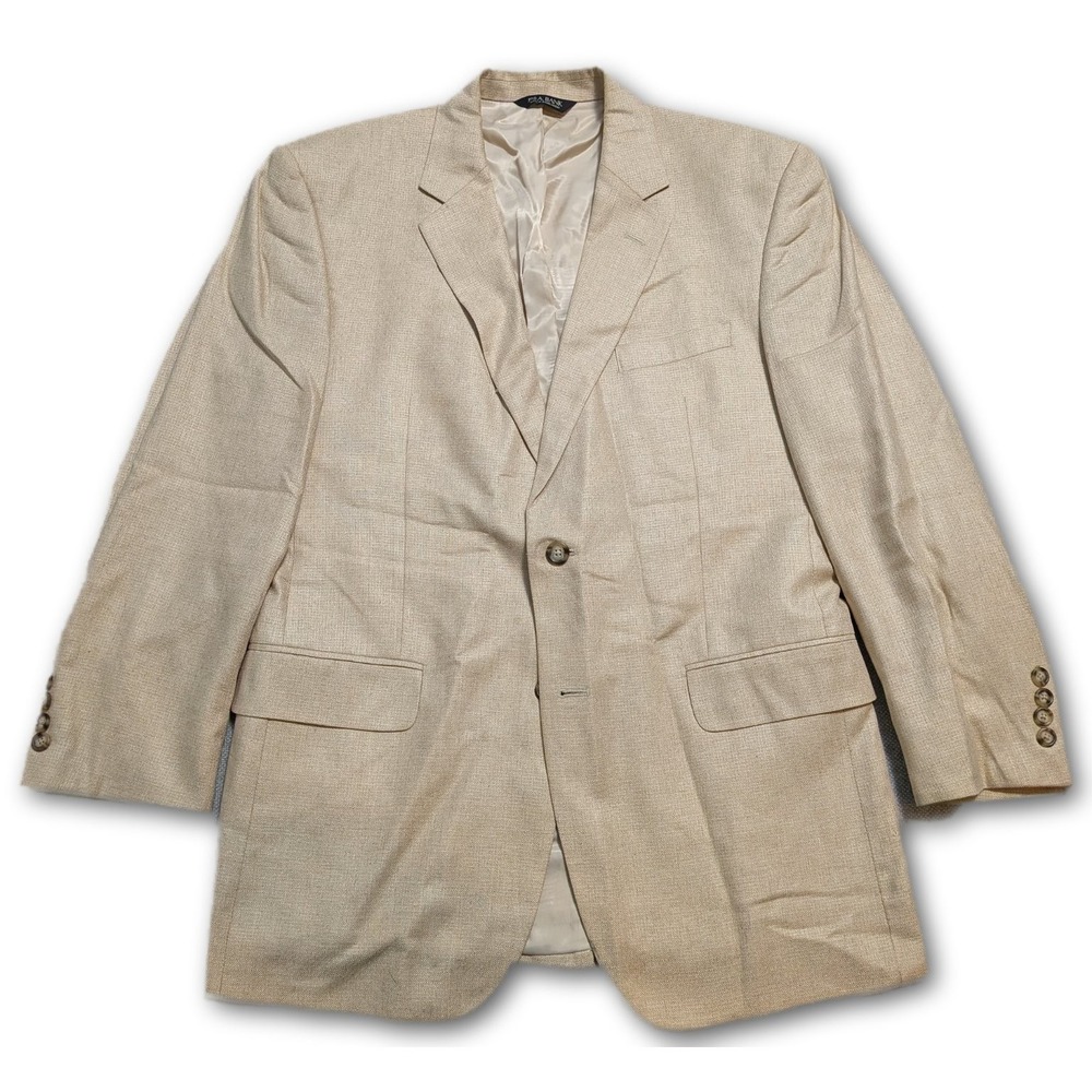Jos A Bank Mens Blazer Beige 42R 100% Silk Regular Sport Coat Notch Lapel